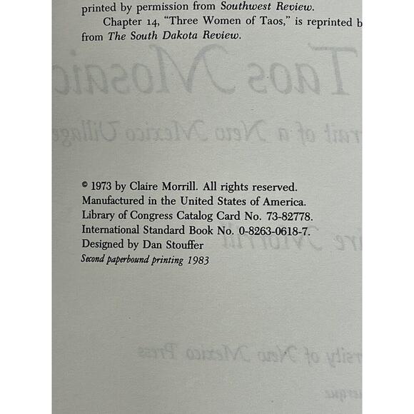 A TAOS MOSAIC PORTRAIT OF A NEW MEXICO VILLAGE By Claire Morrill 1st Ed 1973 - Picture 4 of 6